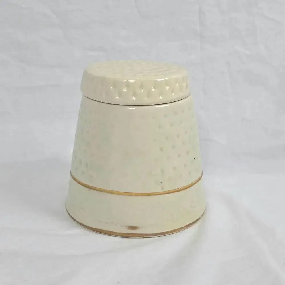 Vintage Cream Ceramic Lidded Canister / Jar – Textured Dot Pattern